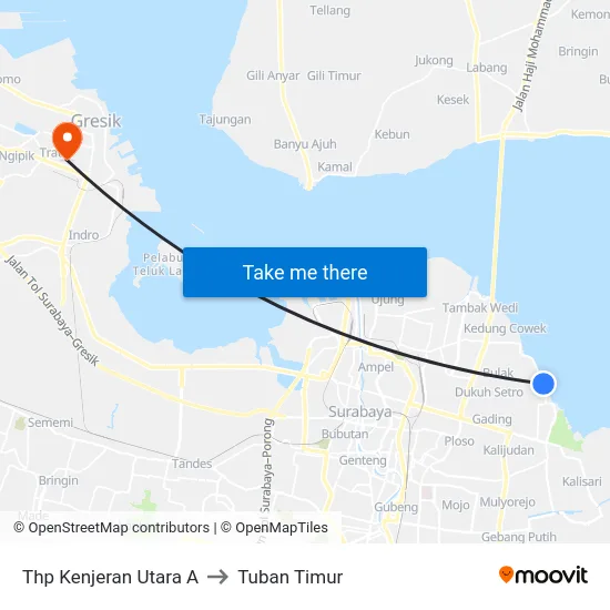 Thp Kenjeran Utara A to Tuban Timur map