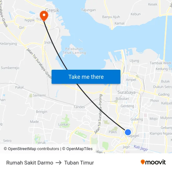 Rumah Sakit Darmo to Tuban Timur map