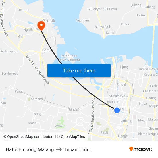 Halte Embong Malang to Tuban Timur map