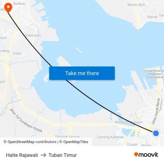 Halte Rajawali to Tuban Timur map