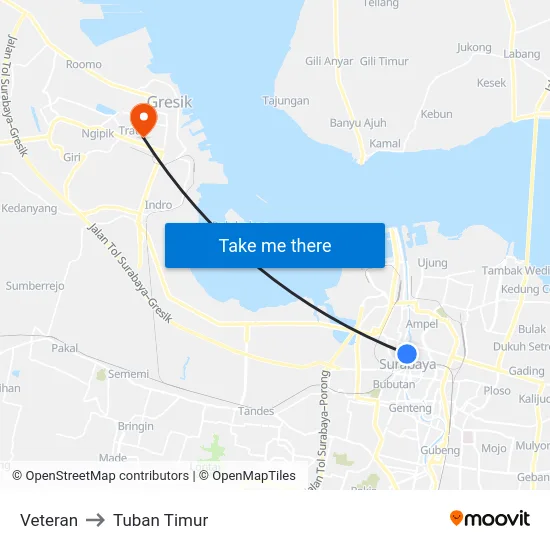 Veteran to Tuban Timur map