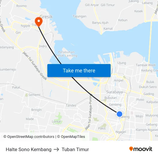 Halte Sono Kembang to Tuban Timur map