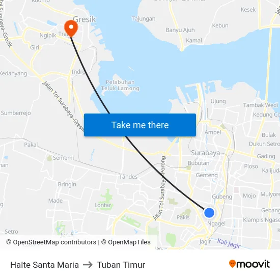 Halte Santa Maria to Tuban Timur map