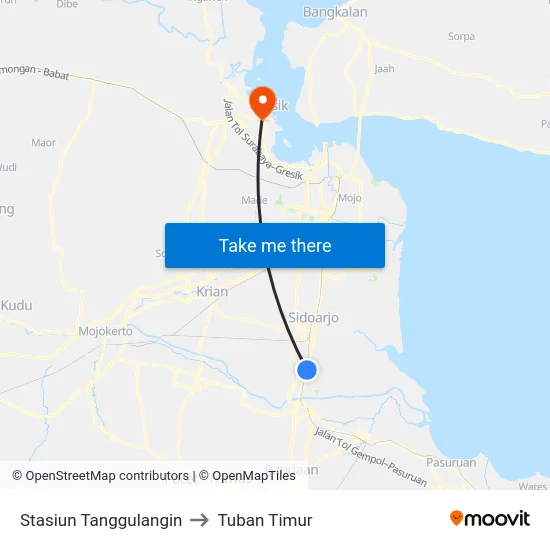 Stasiun Tanggulangin to Tuban Timur map