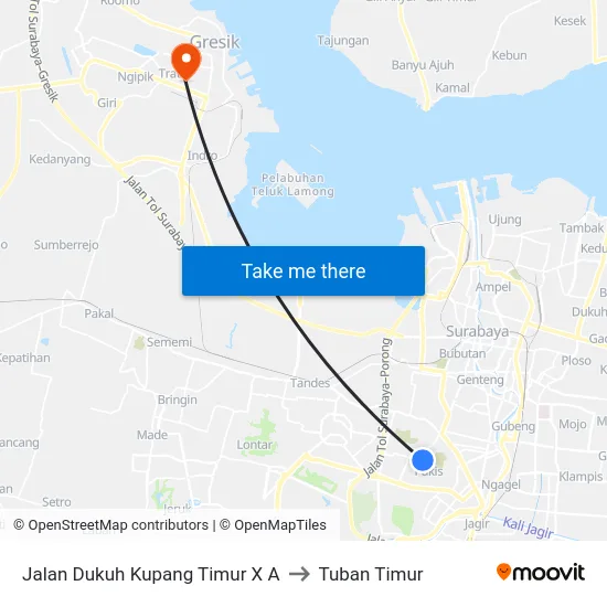 Jalan Dukuh Kupang Timur X A to Tuban Timur map