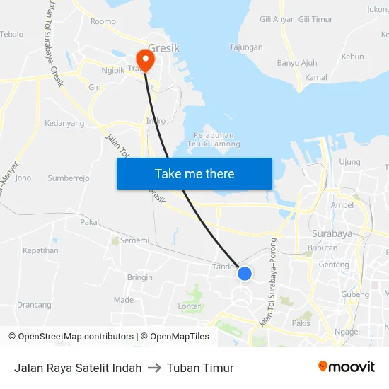 Jalan Raya Satelit Indah to Tuban Timur map