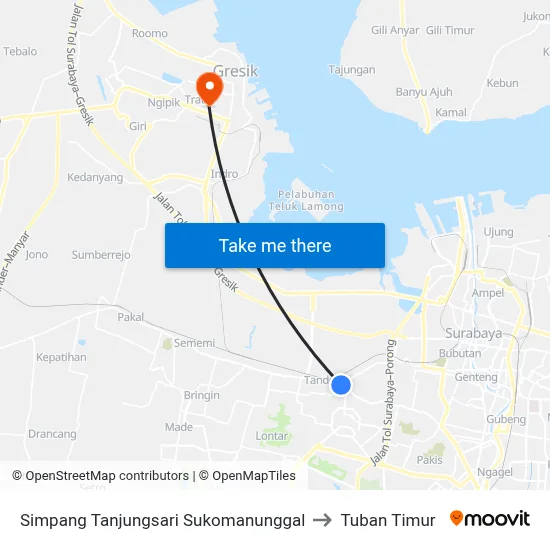 Simpang Tanjungsari Sukomanunggal to Tuban Timur map