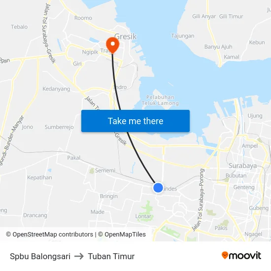 Spbu Balongsari to Tuban Timur map