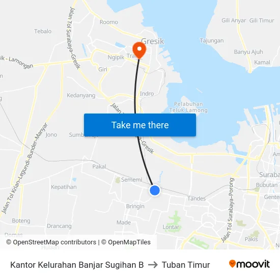 Kantor Kelurahan Banjar Sugihan B to Tuban Timur map