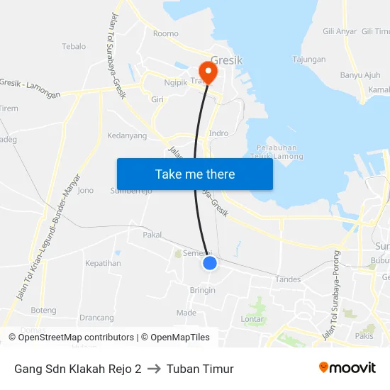 Gang Sdn Klakah Rejo 2 to Tuban Timur map