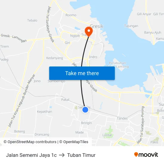 Jalan Sememi Jaya 1c to Tuban Timur map