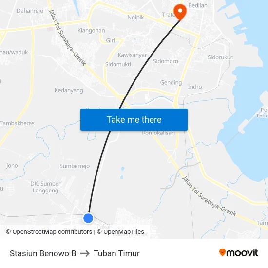 Stasiun Benowo B to Tuban Timur map