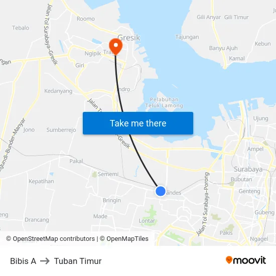 Bibis A to Tuban Timur map