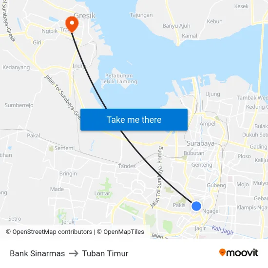 Bank Sinarmas to Tuban Timur map