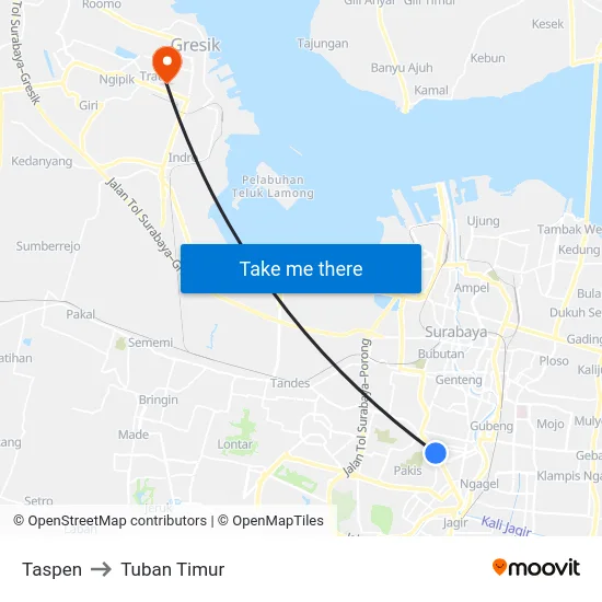 Taspen to Tuban Timur map