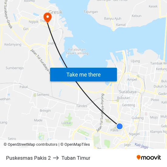 Puskesmas Pakis 2 to Tuban Timur map