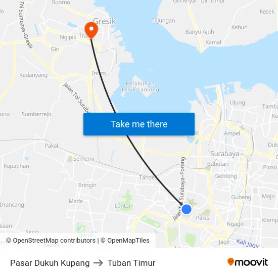 Pasar Dukuh Kupang to Tuban Timur map
