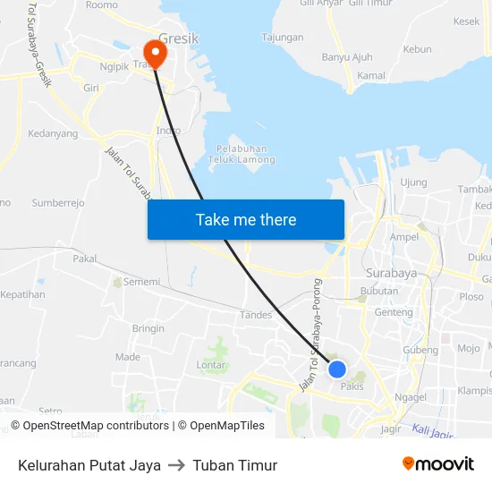 Kelurahan Putat Jaya to Tuban Timur map