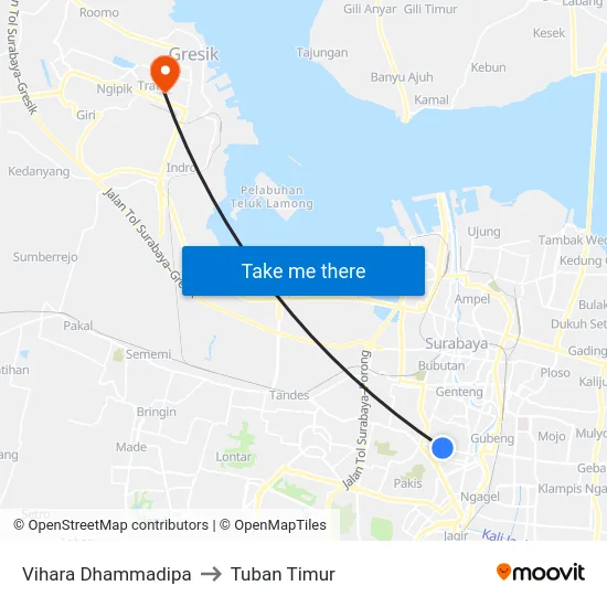 Vihara Dhammadipa to Tuban Timur map