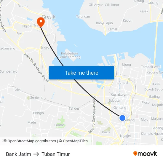 Bank Jatim to Tuban Timur map