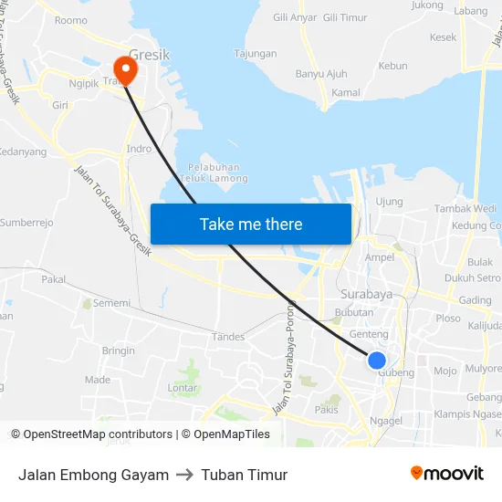 Jalan Embong Gayam to Tuban Timur map