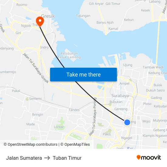 Jalan Sumatera to Tuban Timur map