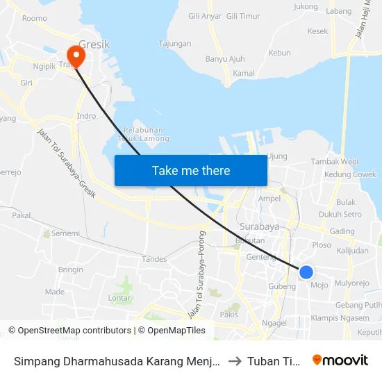 Simpang Dharmahusada Karang Menjangan to Tuban Timur map
