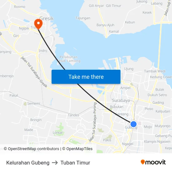 Kelurahan Gubeng to Tuban Timur map