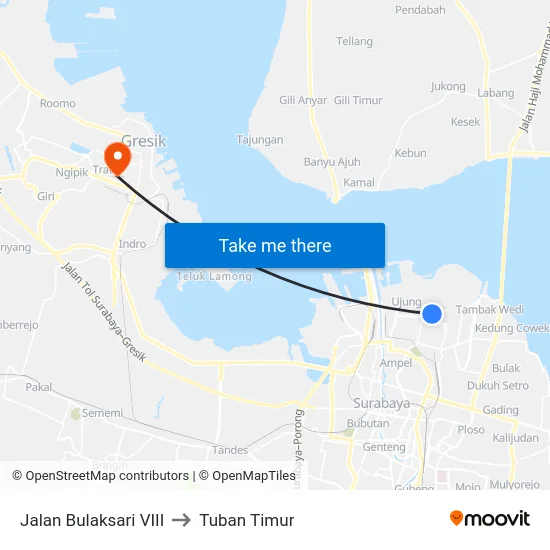 Jalan Bulaksari VIII to Tuban Timur map