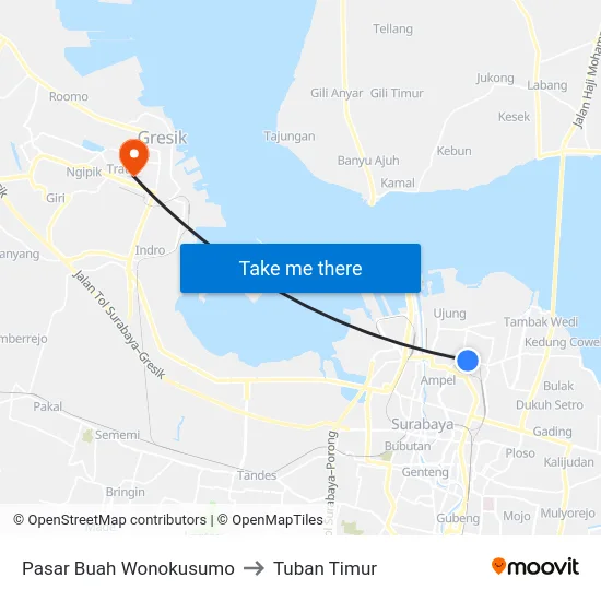 Pasar Buah Wonokusumo to Tuban Timur map