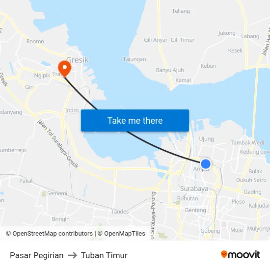 Pasar Pegirian to Tuban Timur map