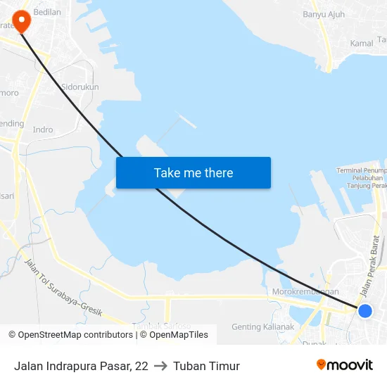 Jalan Indrapura Pasar, 22 to Tuban Timur map