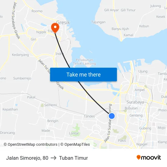 Jalan Simorejo, 80 to Tuban Timur map
