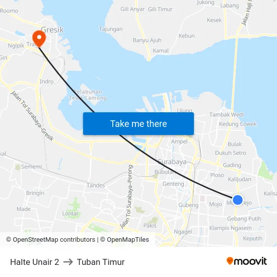 Halte Unair 2 to Tuban Timur map