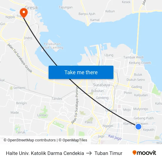 Halte Univ. Katolik Darma Cendekia to Tuban Timur map