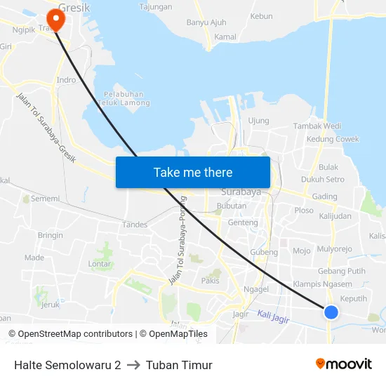 Halte Semolowaru 2 to Tuban Timur map