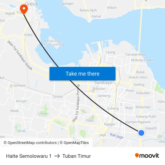 Halte Semolowaru 1 to Tuban Timur map