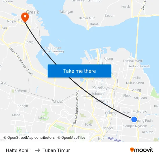 Halte Koni 1 to Tuban Timur map