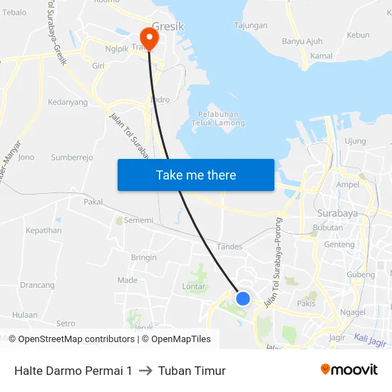 Halte Darmo Permai 1 to Tuban Timur map