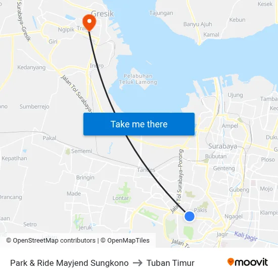 Park & Ride Mayjend Sungkono to Tuban Timur map