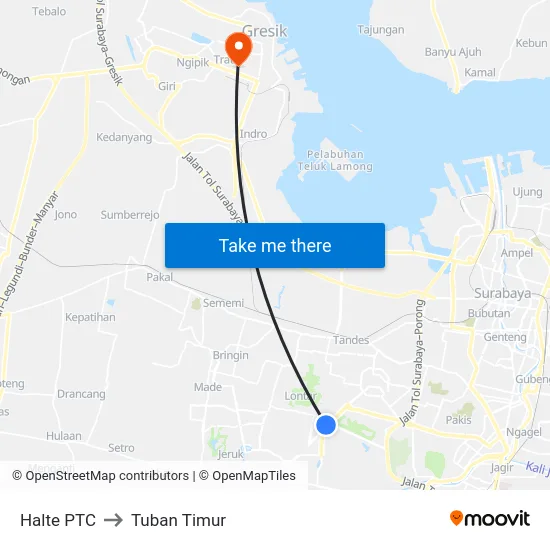 Halte PTC to Tuban Timur map