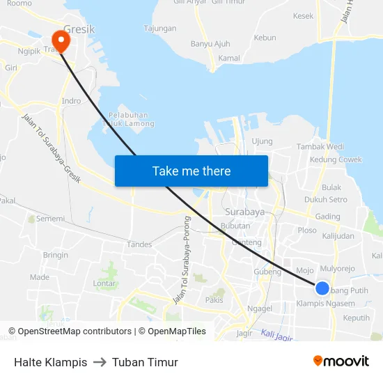 Halte Klampis to Tuban Timur map