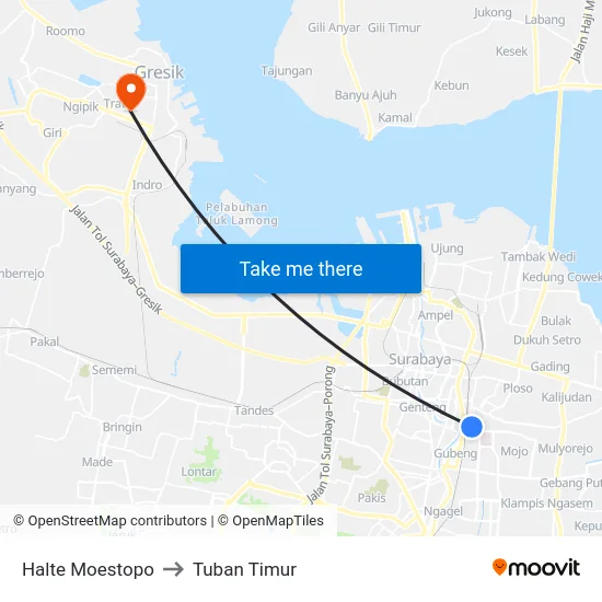 Halte Moestopo to Tuban Timur map
