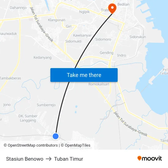 Stasiun Benowo to Tuban Timur map