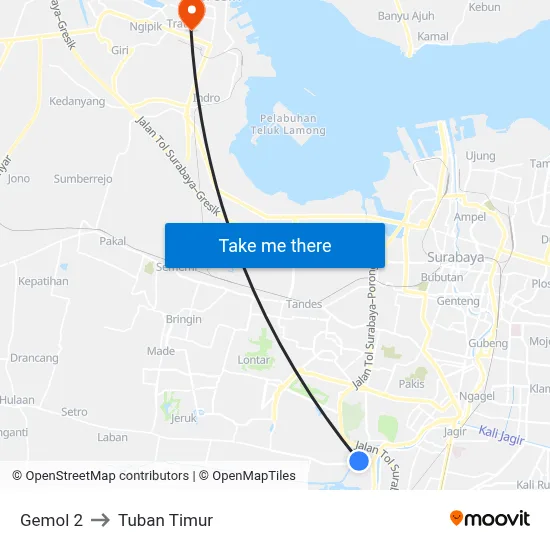Gemol 2 to Tuban Timur map