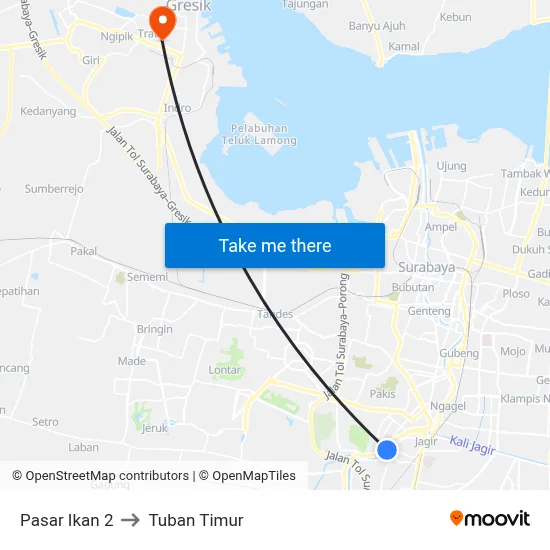 Pasar Ikan 2 to Tuban Timur map