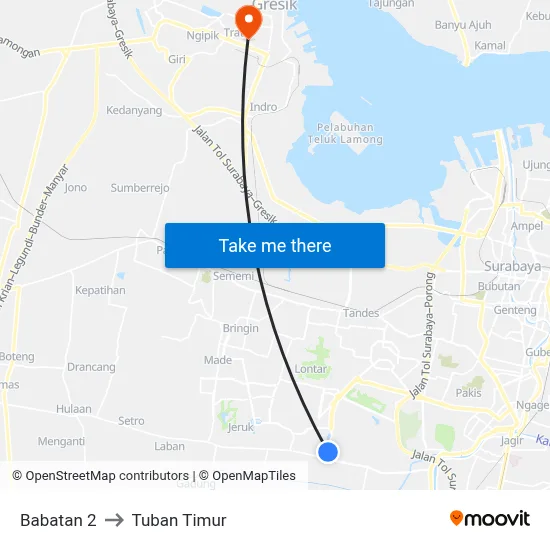 Babatan 2 to Tuban Timur map
