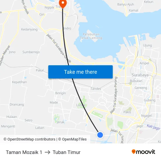 Taman Mozaik 1 to Tuban Timur map