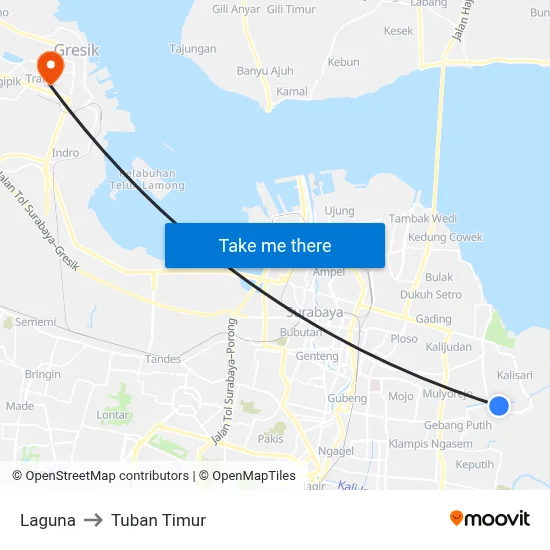 Laguna to Tuban Timur map