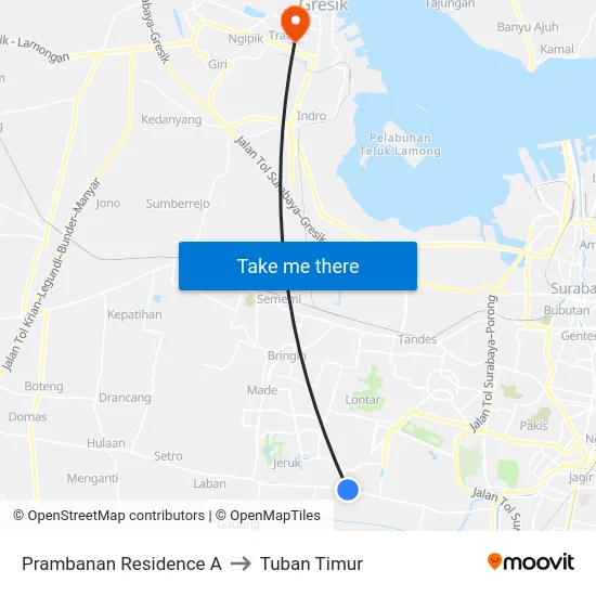 Prambanan Residence A to Tuban Timur map
